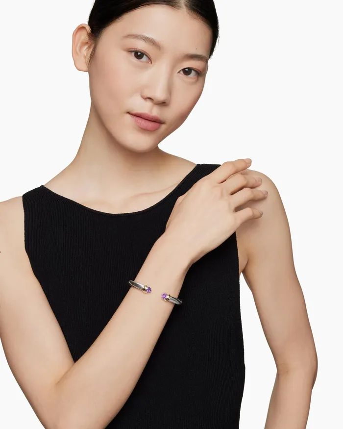 Classic Cable Bracelet In Sterling Silver With 14K Yellow Gold 7mm Women David Yurman Cuff Classic Cable Bracelet In Sterling Silver With 14K Yellow Gold 7mm Women David Yurman Cuff