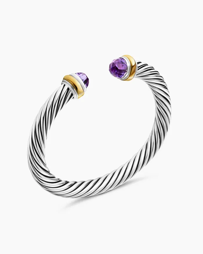 Classic Cable Bracelet In Sterling Silver With 14K Yellow Gold 7mm Women David Yurman Cuff Classic Cable Bracelet In Sterling Silver With 14K Yellow Gold 7mm Women David Yurman Cuff