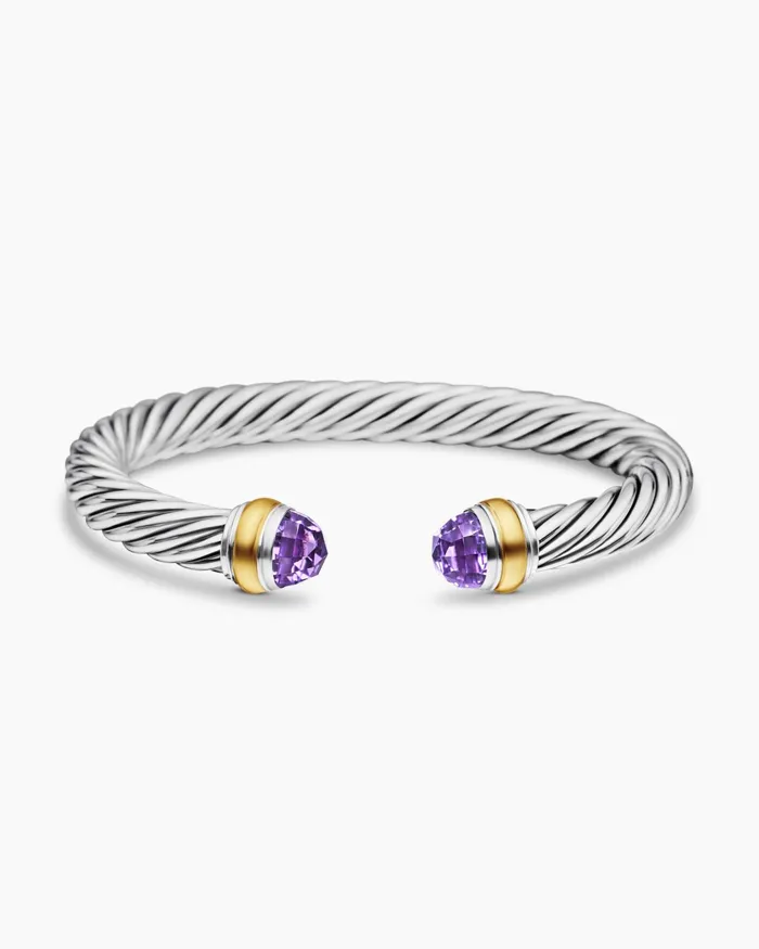 Classic Cable Bracelet In Sterling Silver With 14K Yellow Gold 7mm Women David Yurman Cuff Classic Cable Bracelet In Sterling Silver With 14K Yellow Gold 7mm Women David Yurman Cuff