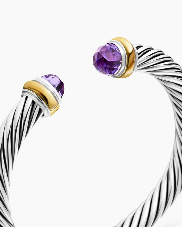 Classic Cable Bracelet In Sterling Silver With 14K Yellow Gold 7mm Women David Yurman Cuff Classic Cable Bracelet In Sterling Silver With 14K Yellow Gold 7mm Women David Yurman Cuff