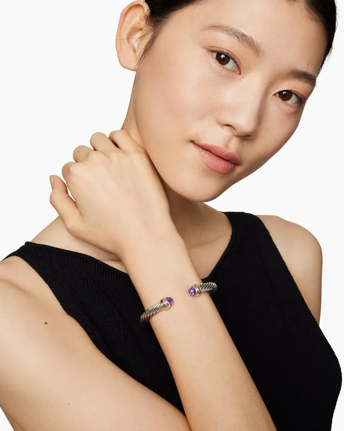 Classic Cable Bracelet In Sterling Silver With 14K Yellow Gold 7mm Women David Yurman Cuff Classic Cable Bracelet In Sterling Silver With 14K Yellow Gold 7mm Women David Yurman Cuff