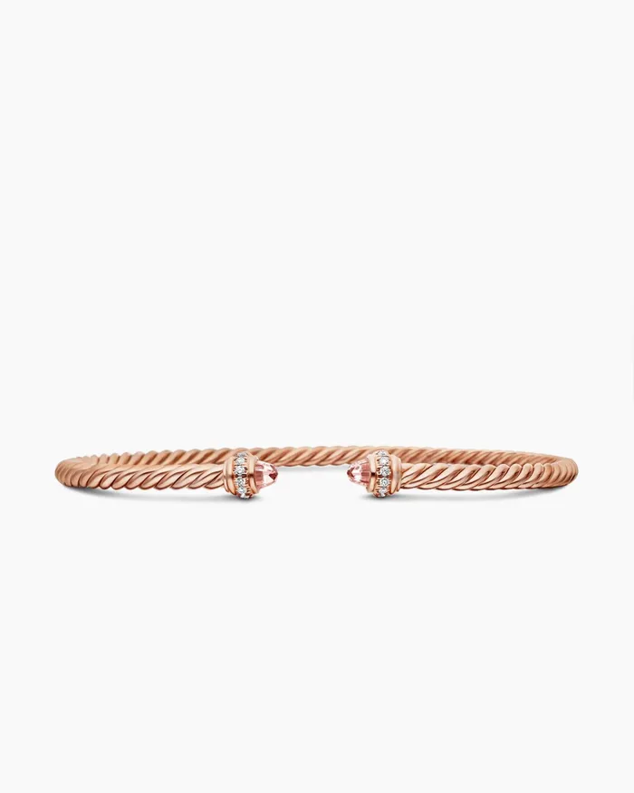 Classic Cablespira Bracelet In 18K Rose Gold With Diamonds 3mm Women David Yurman Cuff Classic Cablespira Bracelet In 18K Rose Gold With Diamonds 3mm Women David Yurman Cuff