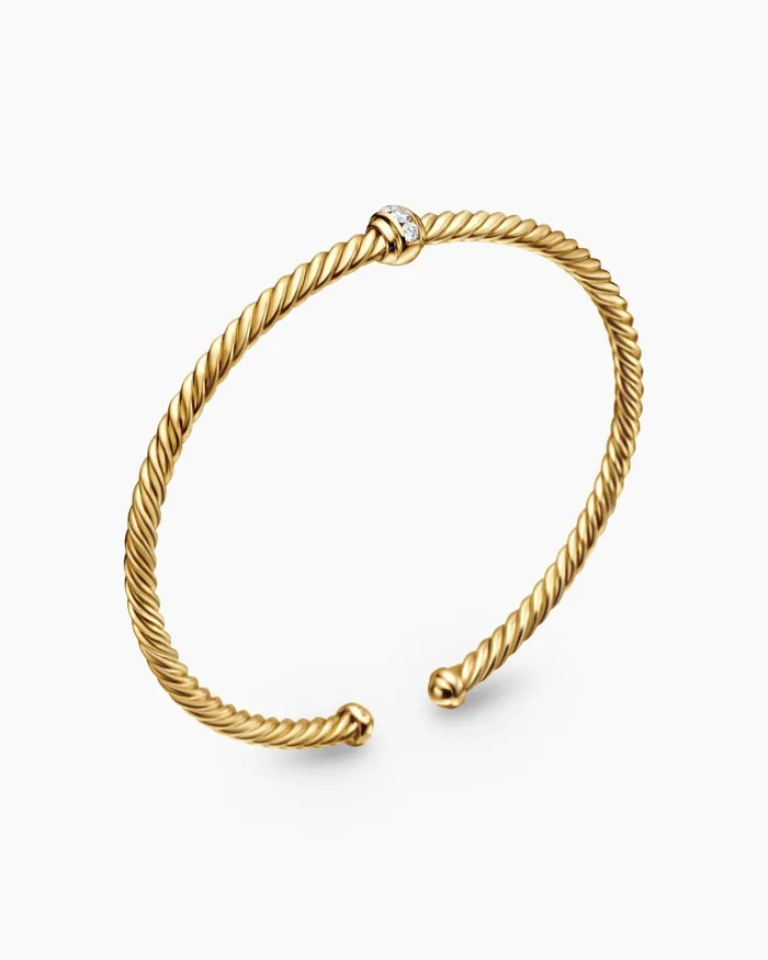 Classic Cablespira Station Bracelet In 18K Yellow Gold With Diamonds 3mm Women David Yurman Cuff Classic Cablespira Station Bracelet In 18K Yellow Gold With Diamonds 3mm Women David Yurman Cuff
