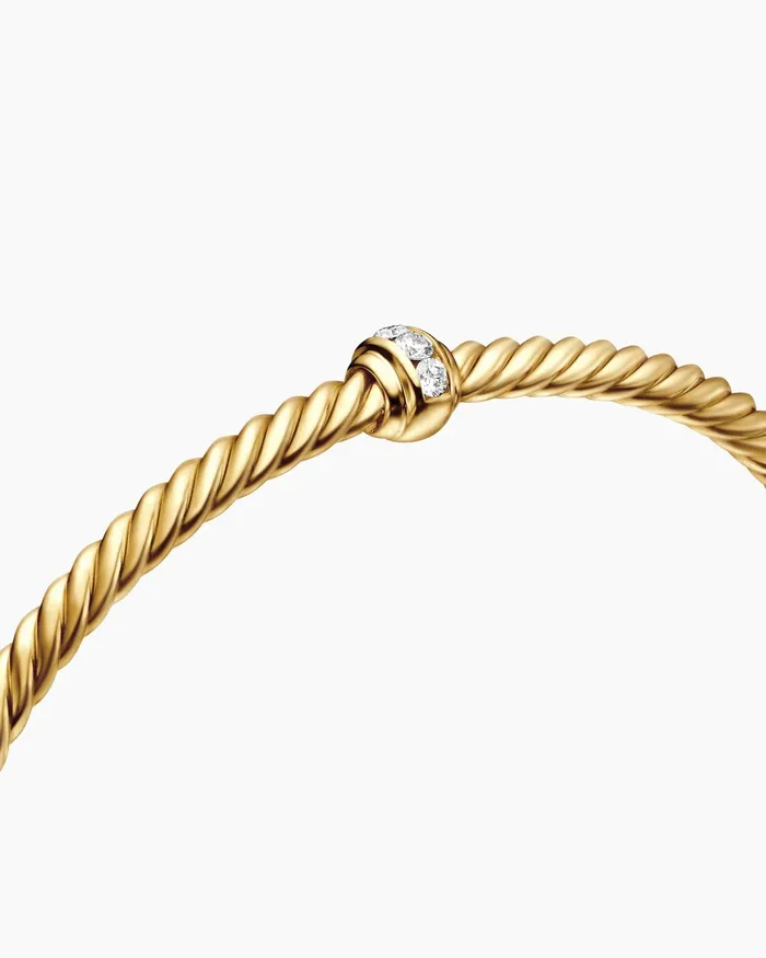 Classic Cablespira Station Bracelet In 18K Yellow Gold With Diamonds 3mm Women David Yurman Cuff Classic Cablespira Station Bracelet In 18K Yellow Gold With Diamonds 3mm Women David Yurman Cuff