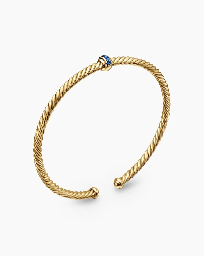 Classic Cablespira Station Bracelet In 18K Yellow Gold With Pav 3mm Women David Yurman Cuff Classic Cablespira Station Bracelet In 18K Yellow Gold With Pav 3mm Women David Yurman Cuff