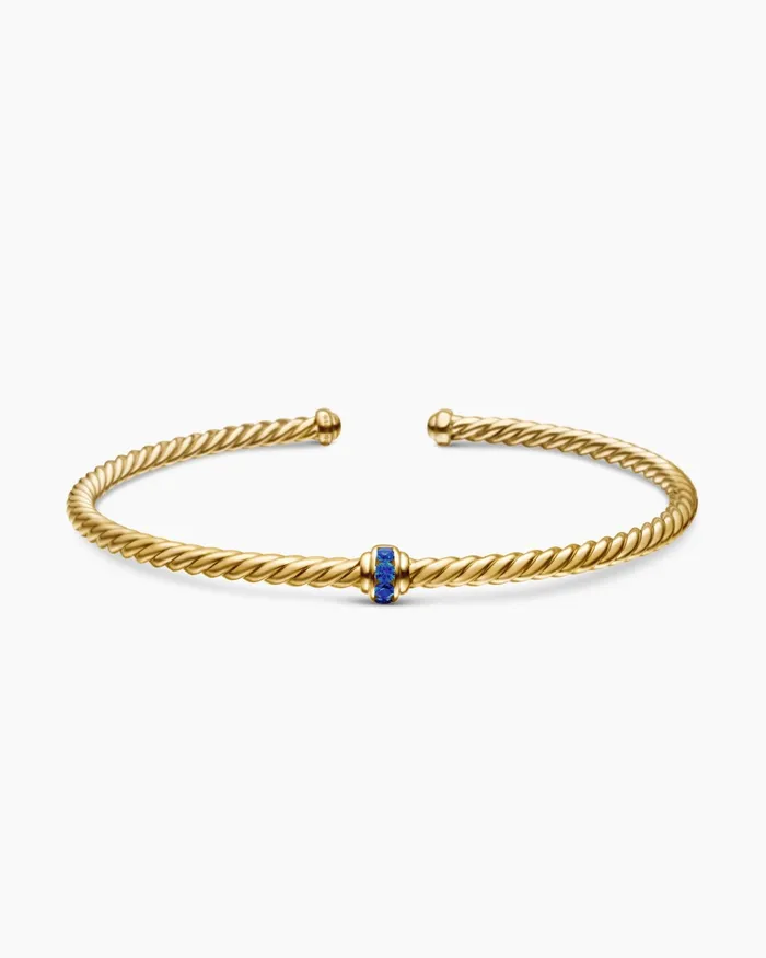 Classic Cablespira Station Bracelet In 18K Yellow Gold With Pav 3mm Women David Yurman Cuff Classic Cablespira Station Bracelet In 18K Yellow Gold With Pav 3mm Women David Yurman Cuff