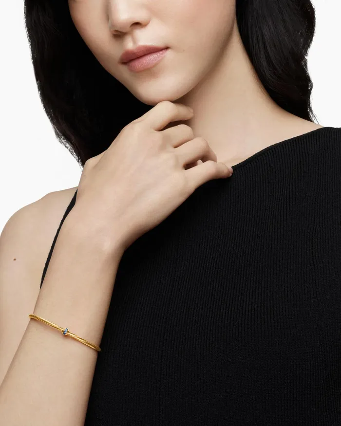 Classic Cablespira Station Bracelet In 18K Yellow Gold With Pav 3mm Women David Yurman Cuff Classic Cablespira Station Bracelet In 18K Yellow Gold With Pav 3mm Women David Yurman Cuff