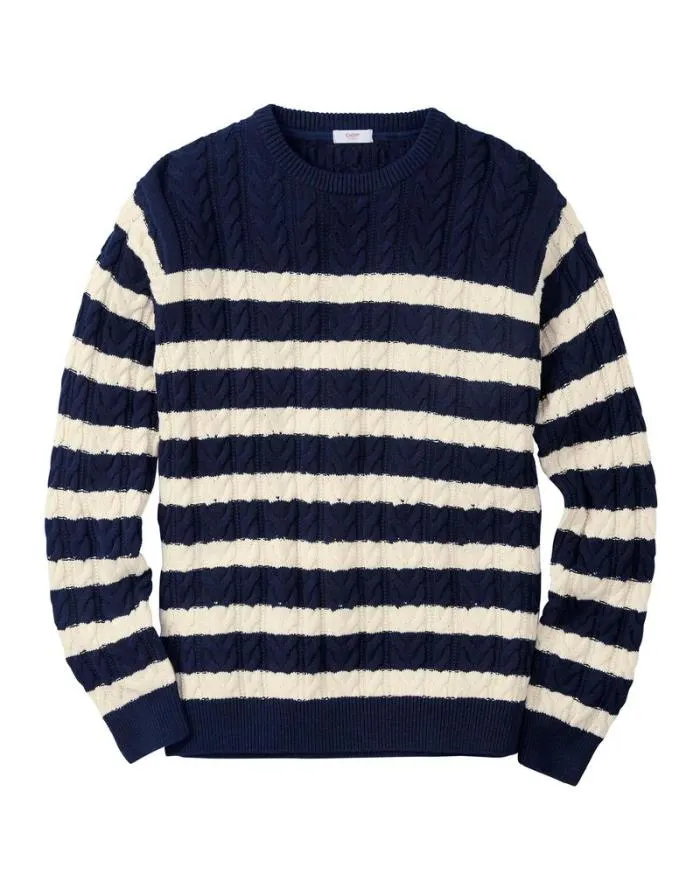 Cotton Traders Knitwear Stripe Cotton Cable Knit Crew Neck Jumper 8211 WomenMenUnisex Cotton Traders Knitwear Stripe Cotton Cable Knit Crew Neck Jumper 8211 WomenMenUnisex