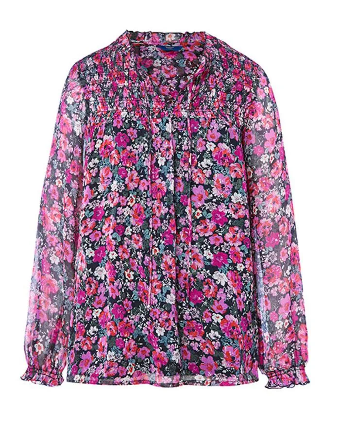 Cotton Traders Shirts and Blouses Chiffon Shirred Long Sleeve Blouse 8211 Women