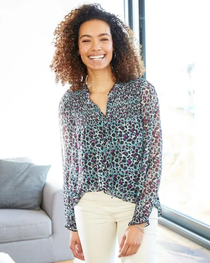 Cotton Traders Shirts and Blouses Chiffon Shirred Long Sleeve Blouse 8211 Women