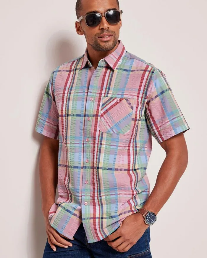 Cotton Traders Shirts Short Sleeve Seersucker Shirt 8211 Men