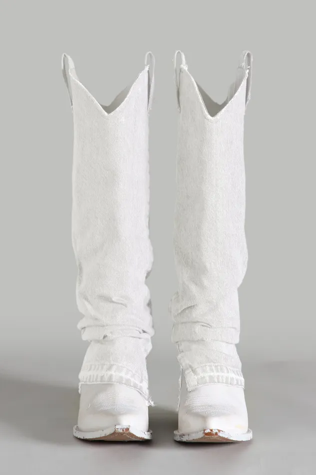 Cowboy Boots Women Mid Cowboy Boot With Sleeve 8211 White Denim R13 Cowboy Boots Women Mid Cowboy Boot With Sleeve 8211 White Denim R13