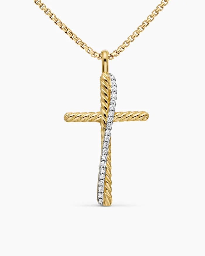 Crossover Cross Necklace In 18K Yellow Gold With Diamonds 356mm Women David Yurman Pendant Crossover Cross Necklace In 18K Yellow Gold With Diamonds 356mm Women David Yurman Pendant