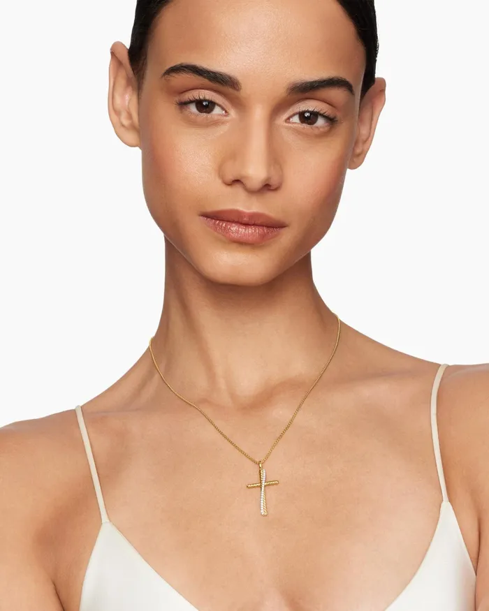 Crossover Cross Necklace In 18K Yellow Gold With Diamonds 356mm Women David Yurman Pendant Crossover Cross Necklace In 18K Yellow Gold With Diamonds 356mm Women David Yurman Pendant