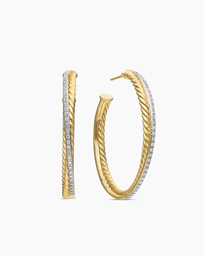 Crossover Hoop Earrings In 18K Yellow Gold With Diamonds 44mm Women David Yurman Hoop Crossover Hoop Earrings In 18K Yellow Gold With Diamonds 44mm Women David Yurman Hoop