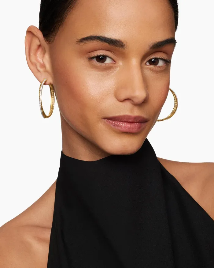 Crossover Hoop Earrings In 18K Yellow Gold With Diamonds 44mm Women David Yurman Hoop Crossover Hoop Earrings In 18K Yellow Gold With Diamonds 44mm Women David Yurman Hoop