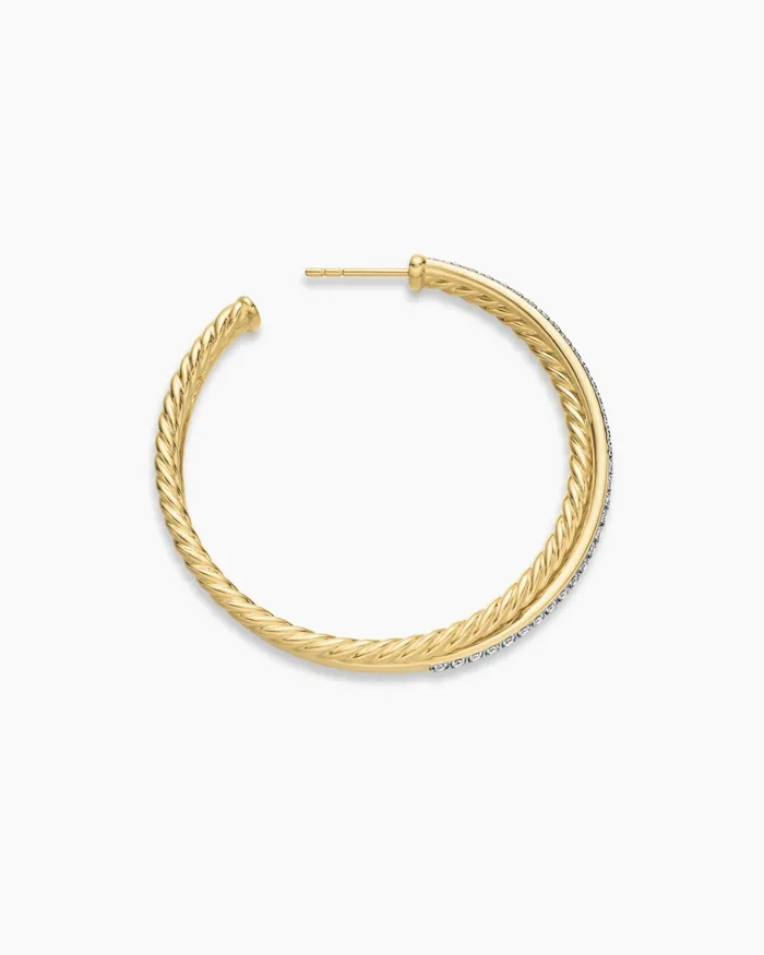Crossover Hoop Earrings In 18K Yellow Gold With Diamonds 44mm Women David Yurman Hoop Crossover Hoop Earrings In 18K Yellow Gold With Diamonds 44mm Women David Yurman Hoop