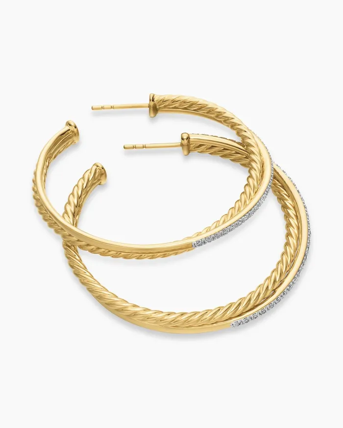 Crossover Hoop Earrings In 18K Yellow Gold With Diamonds 44mm Women David Yurman Hoop Crossover Hoop Earrings In 18K Yellow Gold With Diamonds 44mm Women David Yurman Hoop
