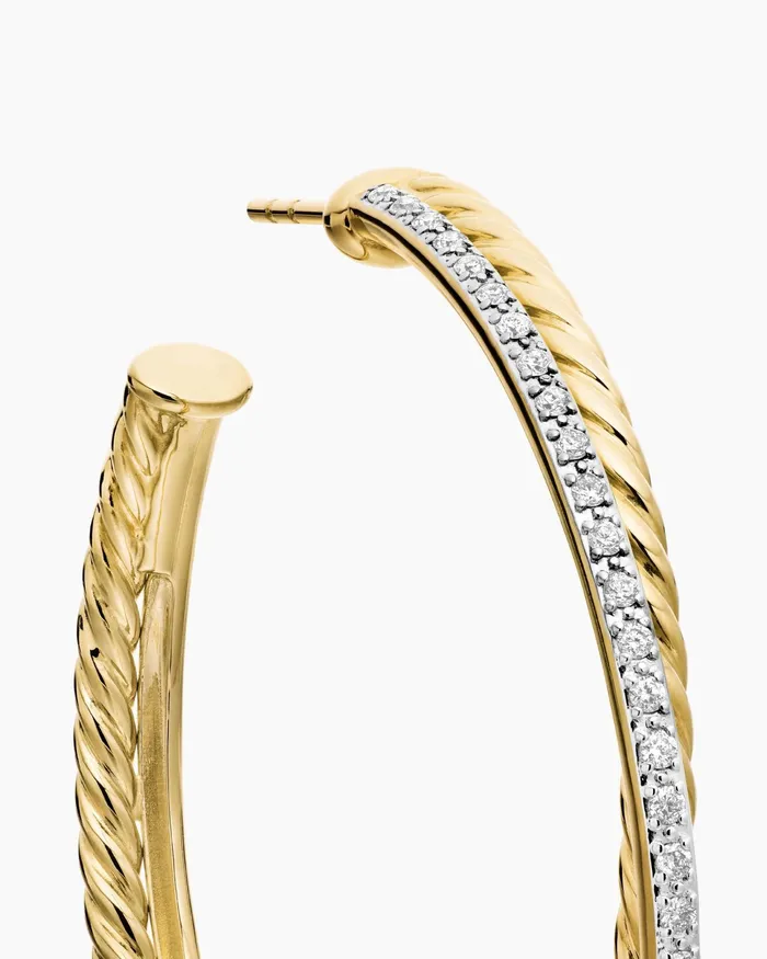 Crossover Hoop Earrings In 18K Yellow Gold With Diamonds 44mm Women David Yurman Hoop Crossover Hoop Earrings In 18K Yellow Gold With Diamonds 44mm Women David Yurman Hoop