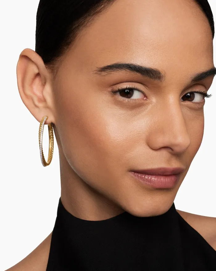 Crossover Hoop Earrings In 18K Yellow Gold With Diamonds 44mm Women David Yurman Hoop Crossover Hoop Earrings In 18K Yellow Gold With Diamonds 44mm Women David Yurman Hoop