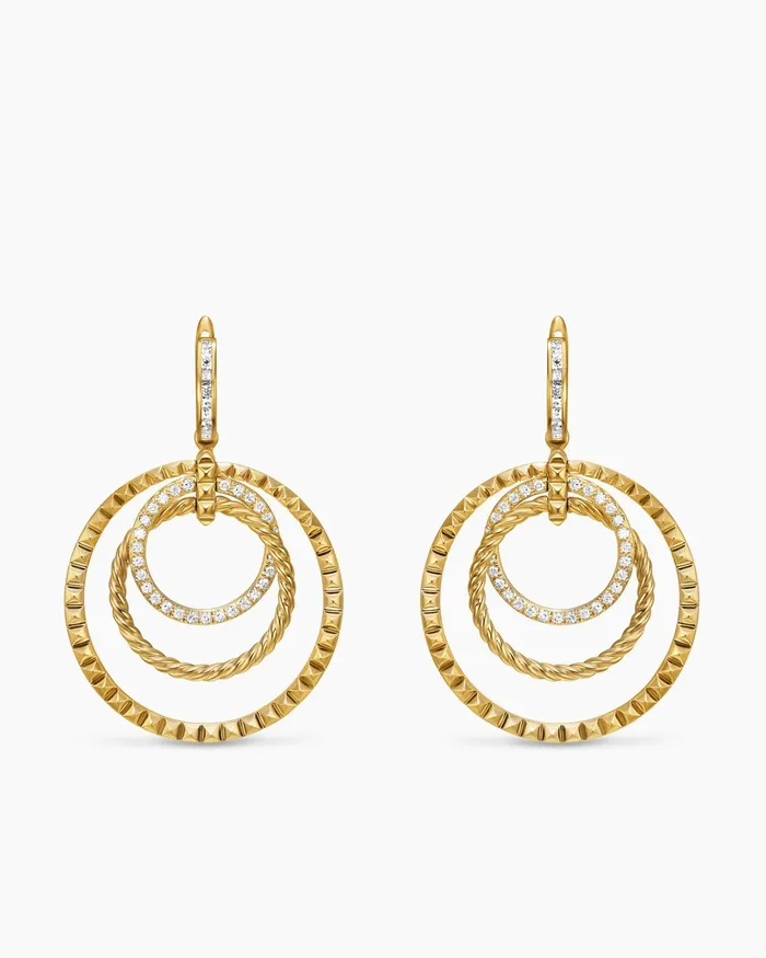 Crossover Trio Drop Earrings In 18K Yellow Gold With Diamonds 35mm Women David Yurman Hoop Crossover Trio Drop Earrings In 18K Yellow Gold With Diamonds 35mm Women David Yurman Hoop