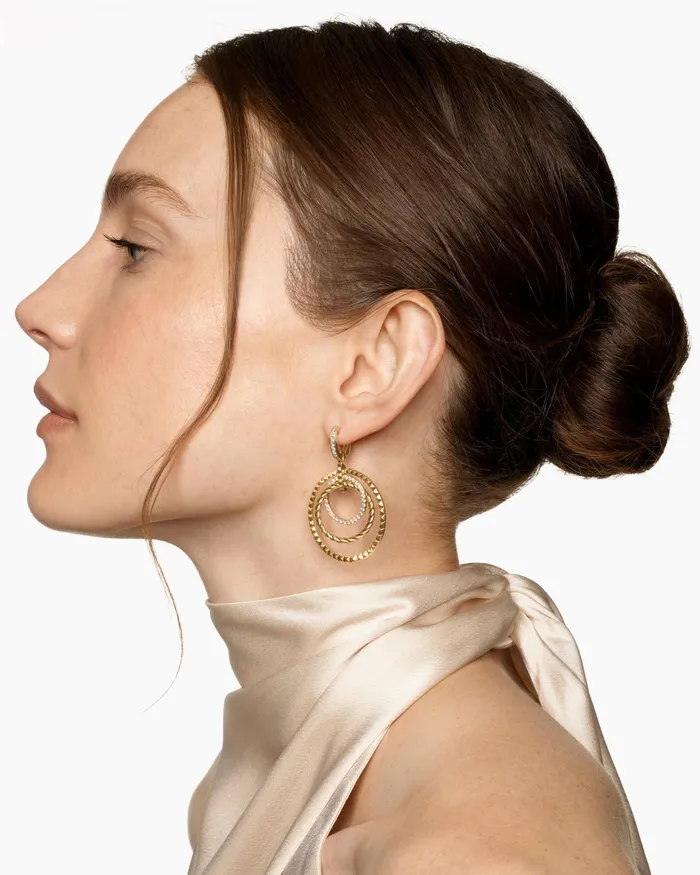 Crossover Trio Drop Earrings In 18K Yellow Gold With Diamonds 35mm Women David Yurman Hoop