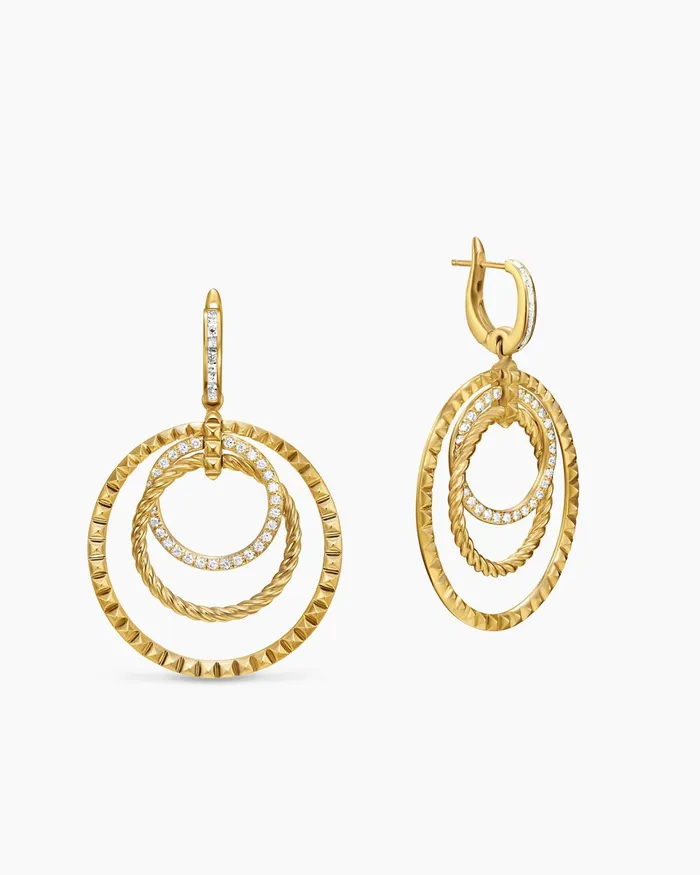 Crossover Trio Drop Earrings In 18K Yellow Gold With Diamonds 35mm Women David Yurman Hoop