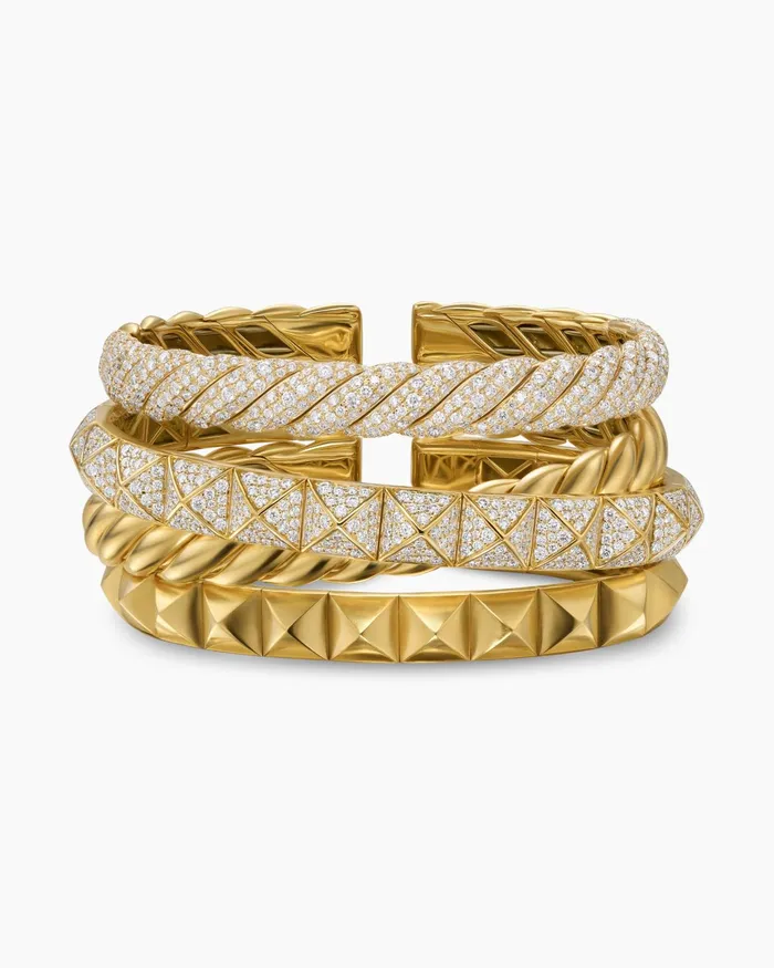 Crossover Trio Multi Row Cuff Bracelet In 18K Yellow Gold With Diamonds 33mm Women David Yurman Cuff Crossover Trio Multi Row Cuff Bracelet In 18K Yellow Gold With Diamonds 33mm Women David Yurman Cuff