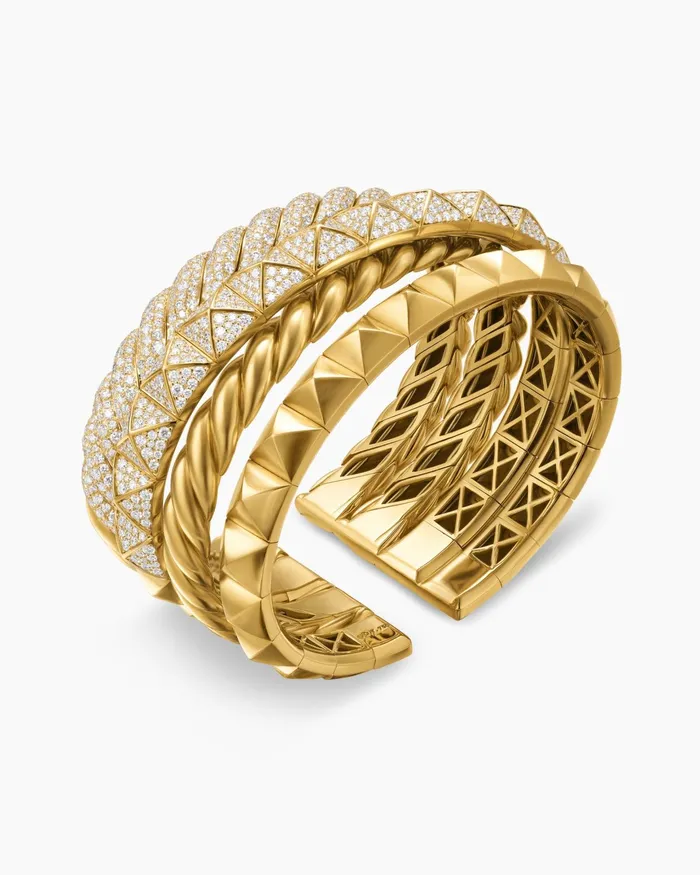 Crossover Trio Multi Row Cuff Bracelet In 18K Yellow Gold With Diamonds 33mm Women David Yurman Cuff Crossover Trio Multi Row Cuff Bracelet In 18K Yellow Gold With Diamonds 33mm Women David Yurman Cuff
