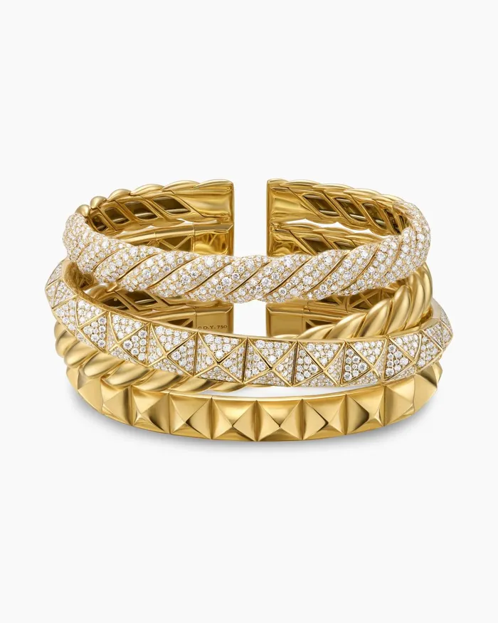 Crossover Trio Multi Row Cuff Bracelet In 18K Yellow Gold With Diamonds 33mm Women David Yurman Cuff Crossover Trio Multi Row Cuff Bracelet In 18K Yellow Gold With Diamonds 33mm Women David Yurman Cuff