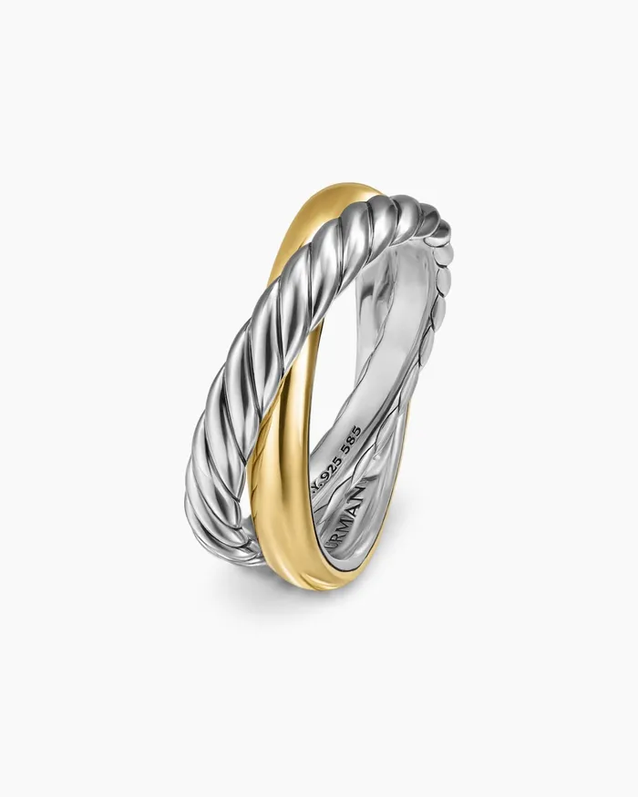 Crossover Two Row Rotating Ring In Sterling Silver With 14K Yellow Gold 7mm Women David Yurman Band Crossover Two Row Rotating Ring In Sterling Silver With 14K Yellow Gold 7mm Women David Yurman Band