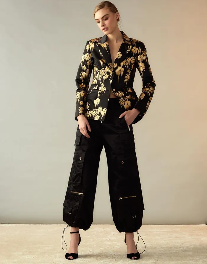 Cynthia Rowley Dripping In Gold Fitted Blazer Women Jackets and Coats Cynthia Rowley Dripping In Gold Fitted Blazer Women Jackets and Coats