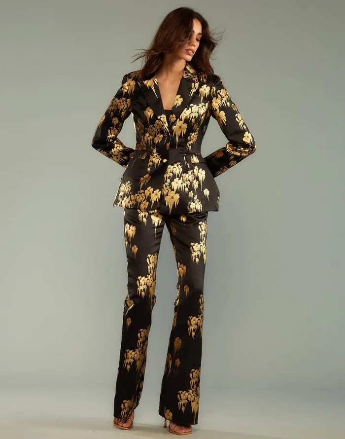 Cynthia Rowley Dripping In Gold Fitted Blazer Women Jackets and Coats Cynthia Rowley Dripping In Gold Fitted Blazer Women Jackets and Coats