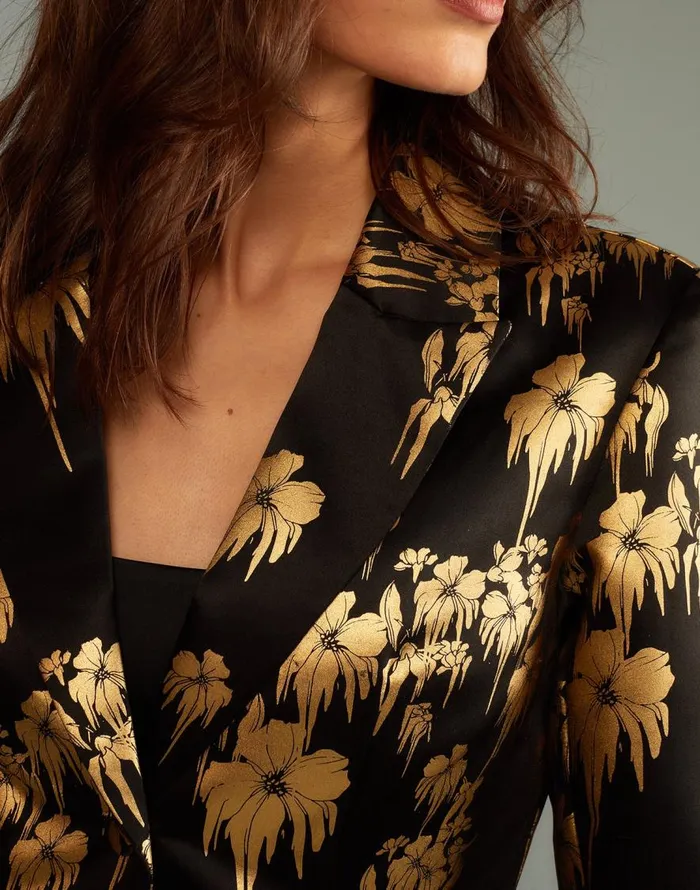 Cynthia Rowley Dripping In Gold Fitted Blazer Women Jackets and Coats Cynthia Rowley Dripping In Gold Fitted Blazer Women Jackets and Coats