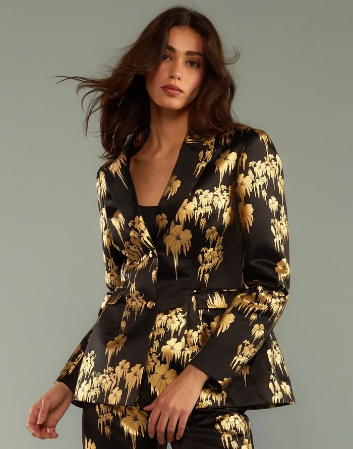 Cynthia Rowley Dripping In Gold Fitted Blazer Women Jackets and Coats Cynthia Rowley Dripping In Gold Fitted Blazer Women Jackets and Coats