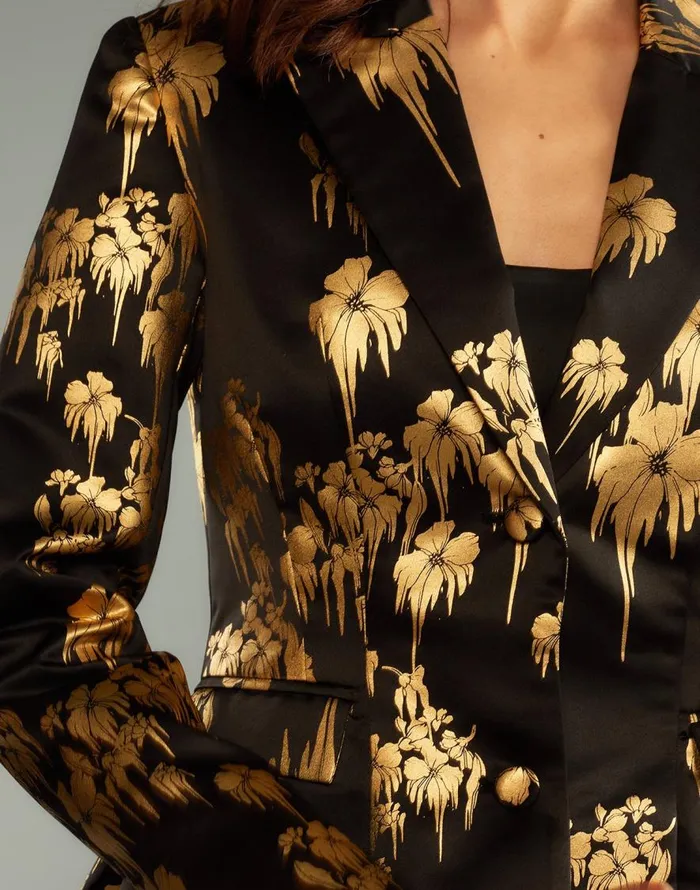 Cynthia Rowley Dripping In Gold Fitted Blazer Women Jackets and Coats Cynthia Rowley Dripping In Gold Fitted Blazer Women Jackets and Coats