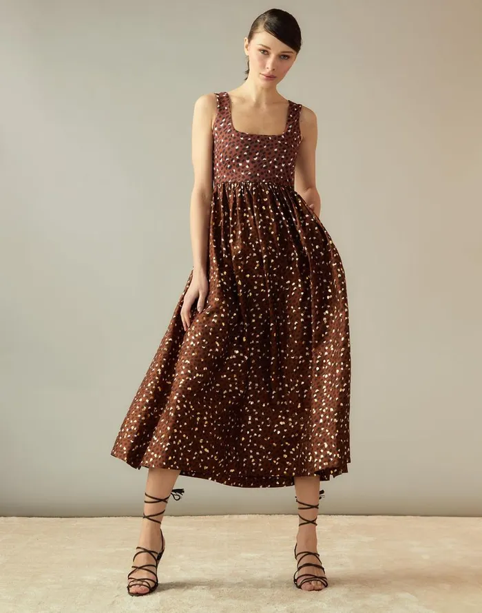 Cynthia Rowley Gold Foil Isla Dress Women Dresses