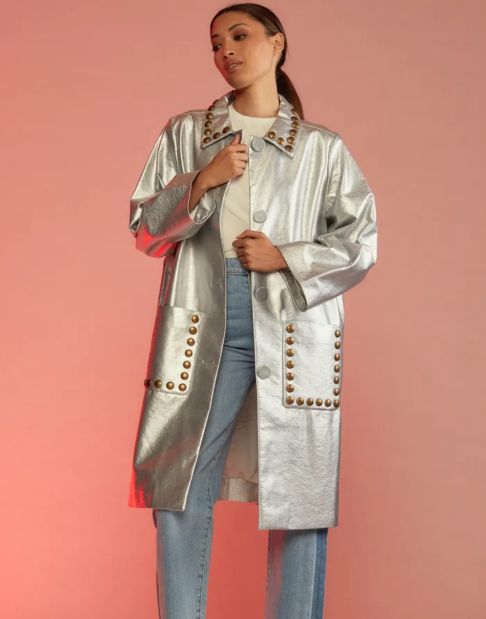 Cynthia Rowley Vegan Studded Leather Coat Women Jackets and Coats Cynthia Rowley Vegan Studded Leather Coat Women Jackets and Coats