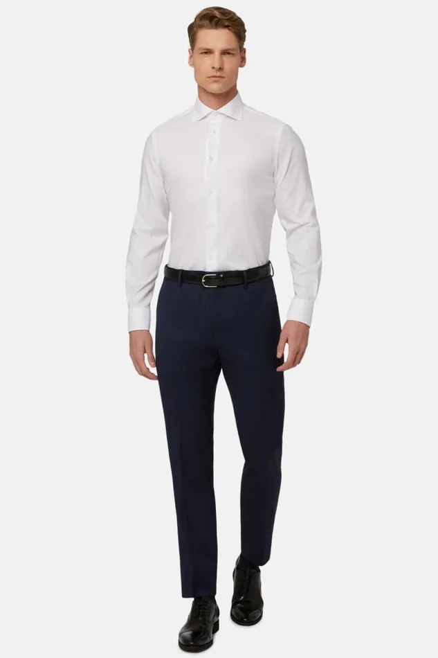 Dress Shirts Men Boggi Milano Slim Fit White Cotton Twill Shirt White