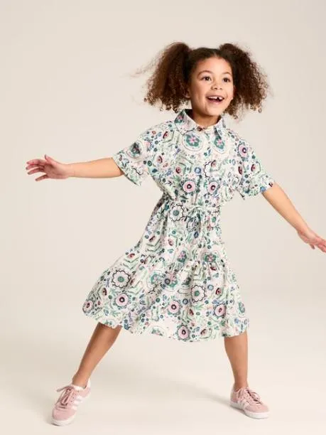 Dresses Girls Joules Pink Green Textured Shirt Dress