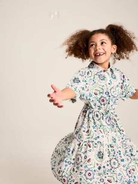 Dresses Girls Joules Pink Green Textured Shirt Dress