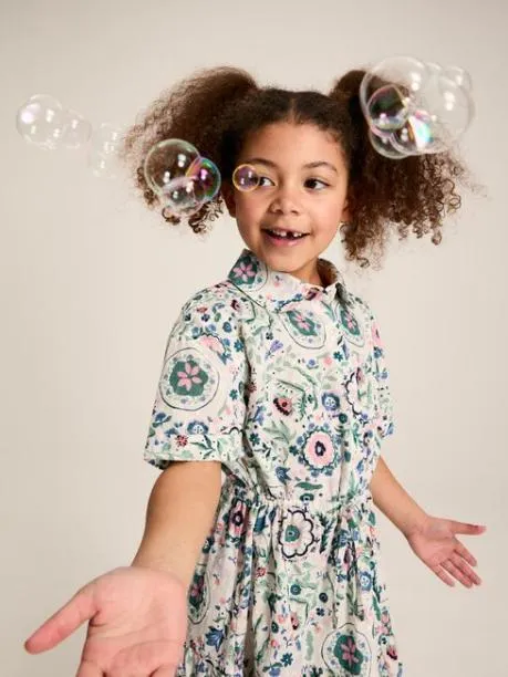 Dresses Girls Joules Pink Green Textured Shirt Dress
