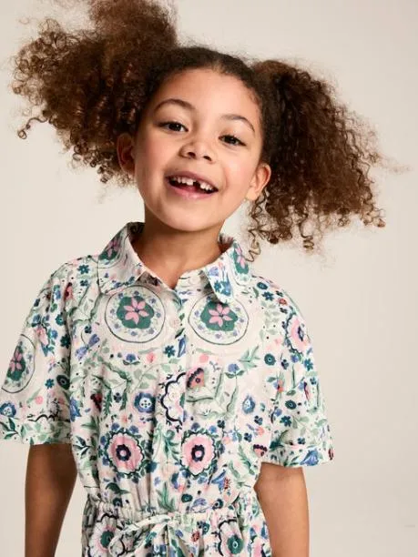 Dresses Girls Joules Pink Green Textured Shirt Dress