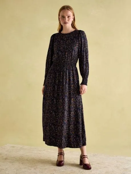 Dresses Women Joules Navy Multi Elasticated Waist Maxi Dress