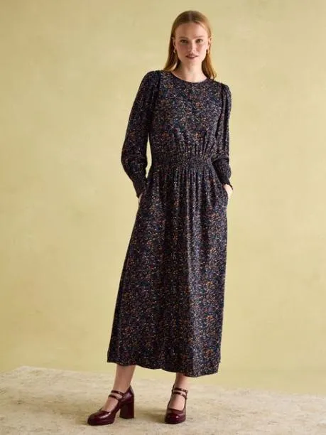 Dresses Women Joules Navy Multi Elasticated Waist Maxi Dress