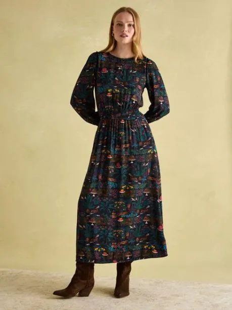 Dresses Women Joules Navy Multi Elasticated Waist Maxi Dress