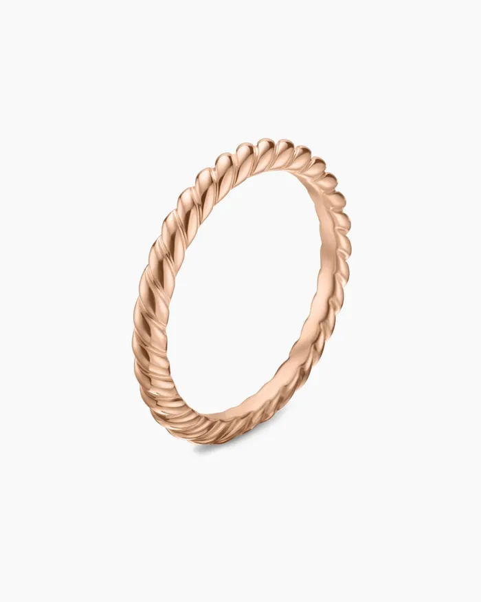 DY Cable Band Ring In 18K Rose Gold 2mm Women David Yurman Band DY Cable Band Ring In 18K Rose Gold 2mm Women David Yurman Band