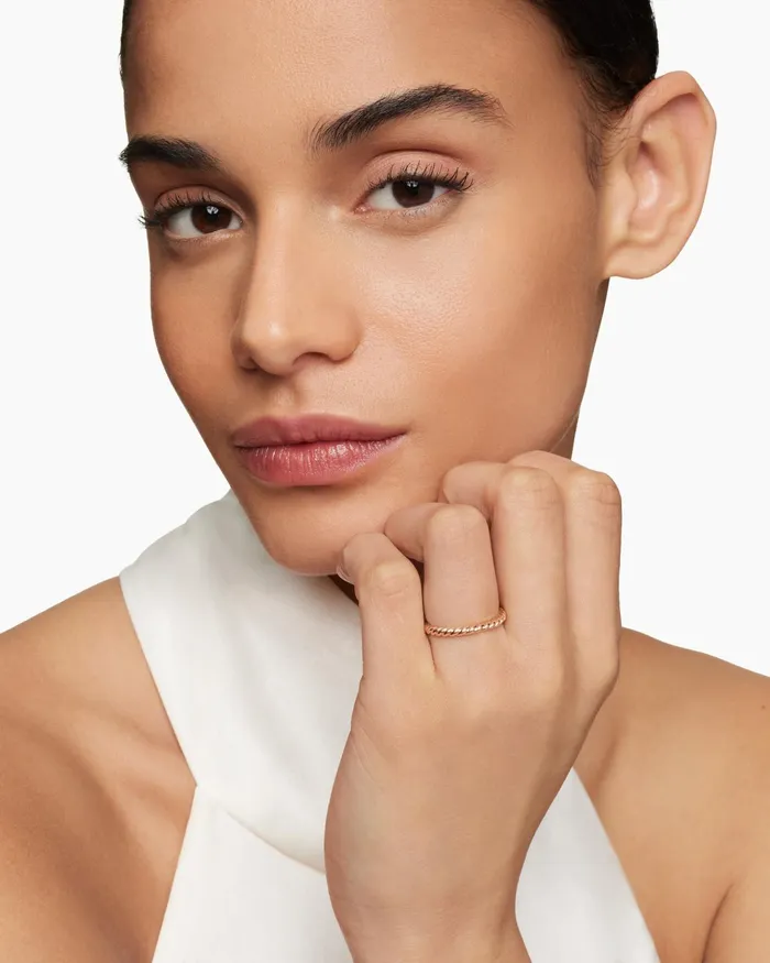 DY Cable Band Ring In 18K Rose Gold 2mm Women David Yurman Band DY Cable Band Ring In 18K Rose Gold 2mm Women David Yurman Band