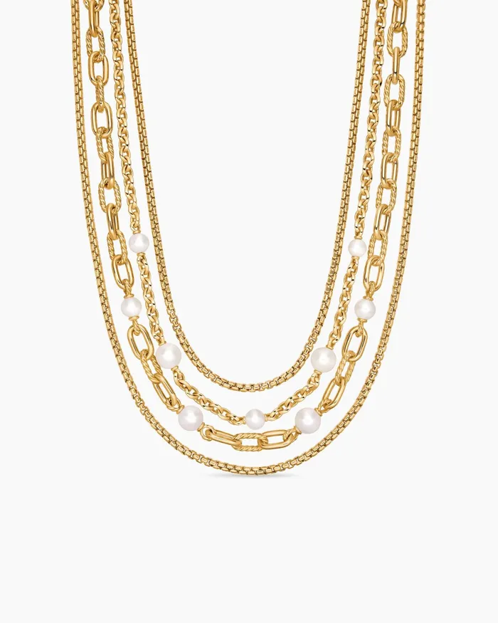 DY Madison Pearl Multi Row Chain Necklace In 18K Yellow Gold With Pearls Women David Yurman Chain DY Madison Pearl Multi Row Chain Necklace In 18K Yellow Gold With Pearls Women David Yurman Chain