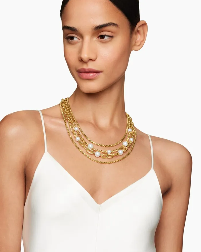 DY Madison Pearl Multi Row Chain Necklace In 18K Yellow Gold With Pearls Women David Yurman Chain DY Madison Pearl Multi Row Chain Necklace In 18K Yellow Gold With Pearls Women David Yurman Chain